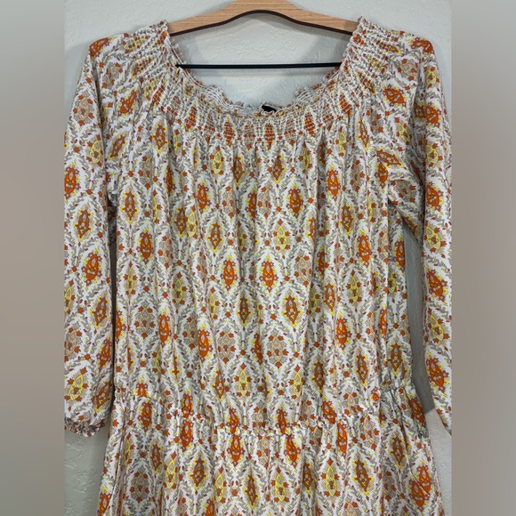 Sanctuary Elle Off Shoulder Boho Orange and Cream Print Dress Size L - Picture 6 of 12